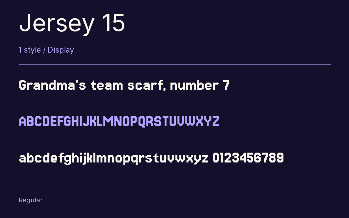 Jersey 15 type specimen with letters and figures