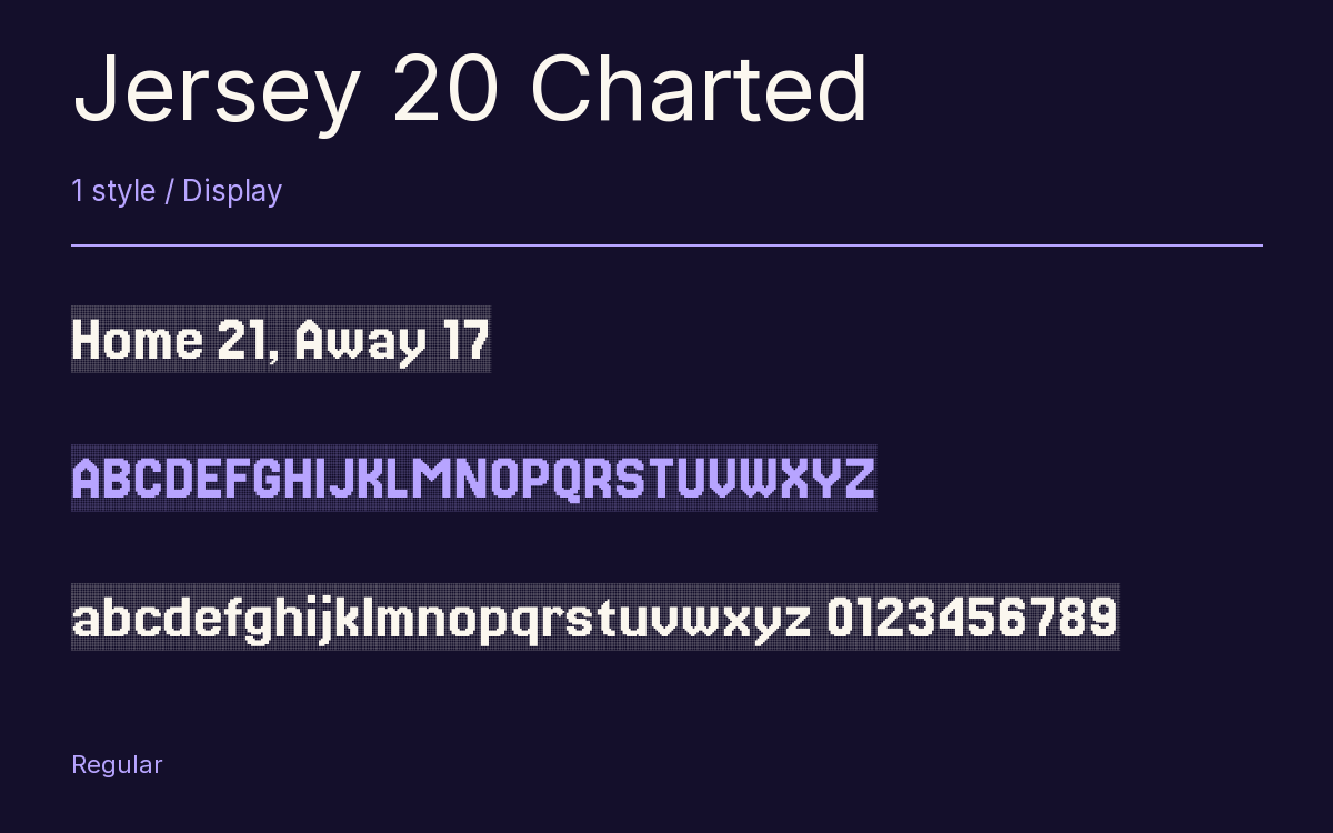 Jersey 20 Charted type specimen with letters and figures