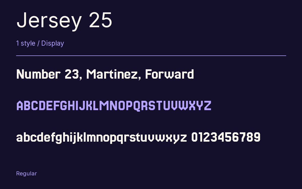 Jersey 25 type specimen with letters and figures
