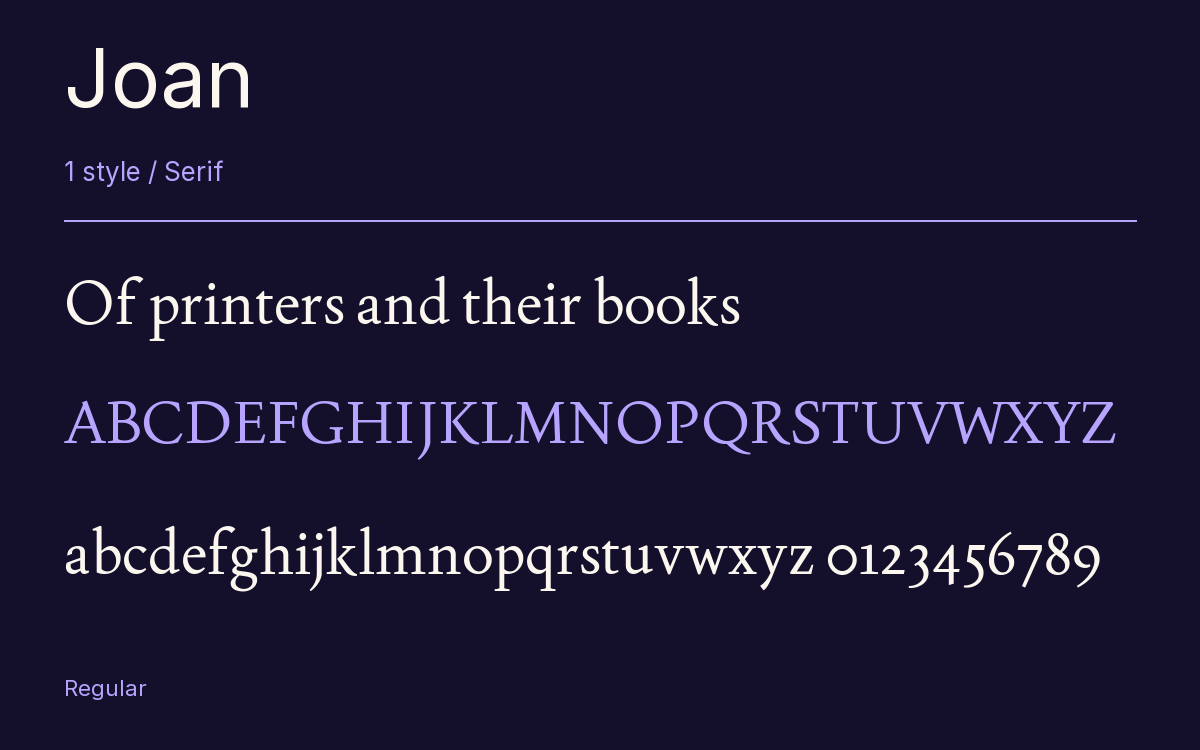Joan type specimen with letters and figures