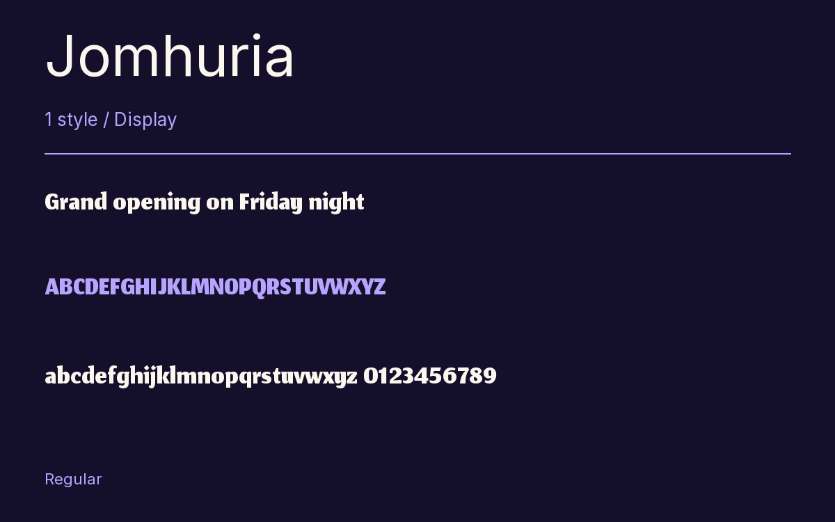 Jomhuria type specimen with letters and figures