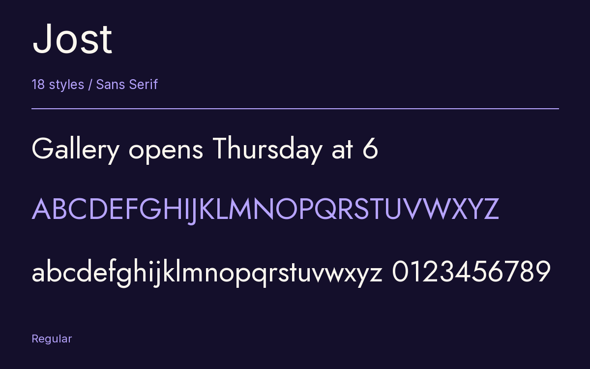Jost type specimen with letters and figures
