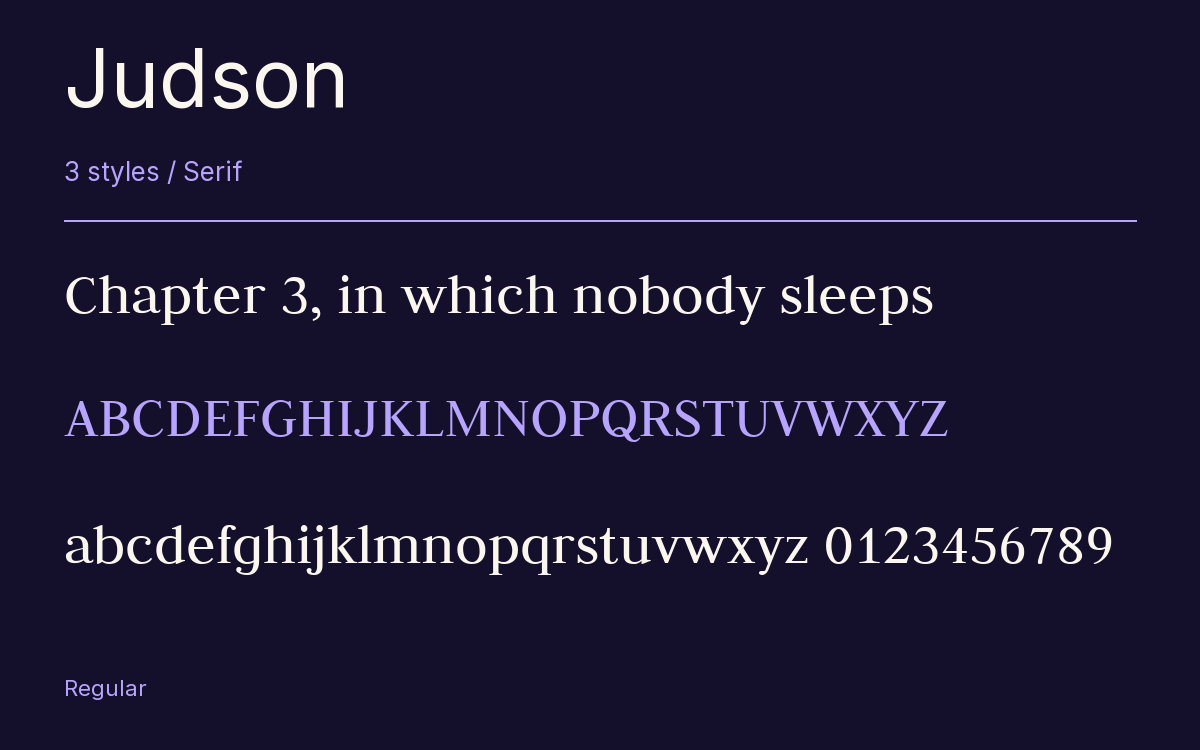 Judson type specimen with letters and figures