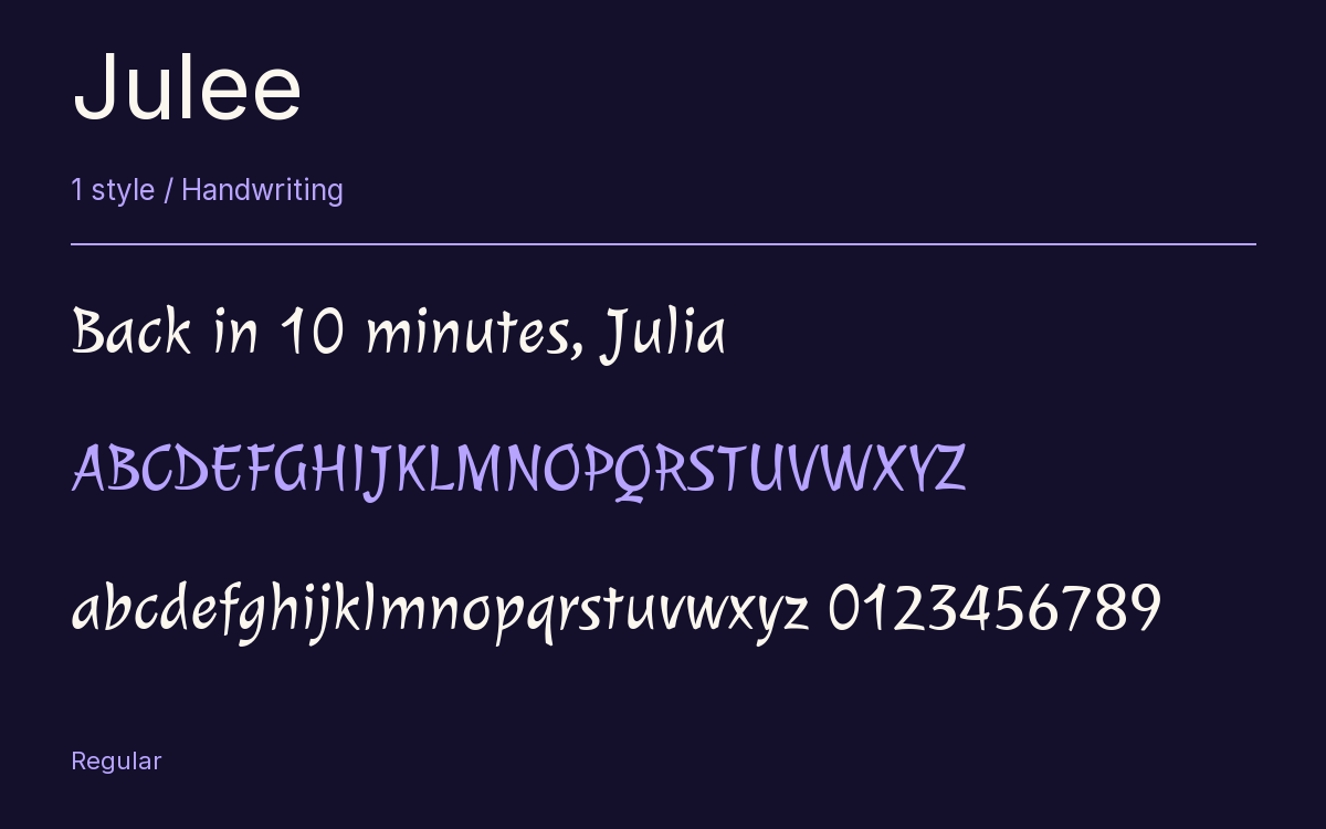 Julee type specimen with letters and figures