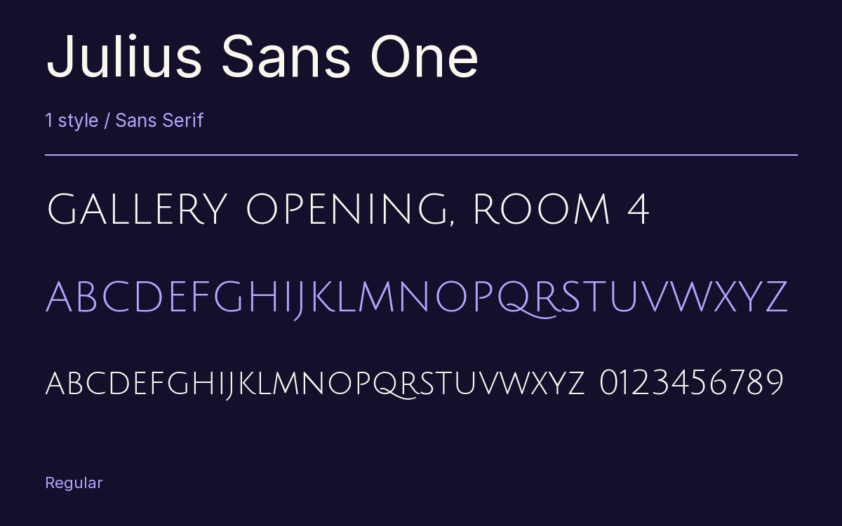 Julius Sans One type specimen with letters and figures