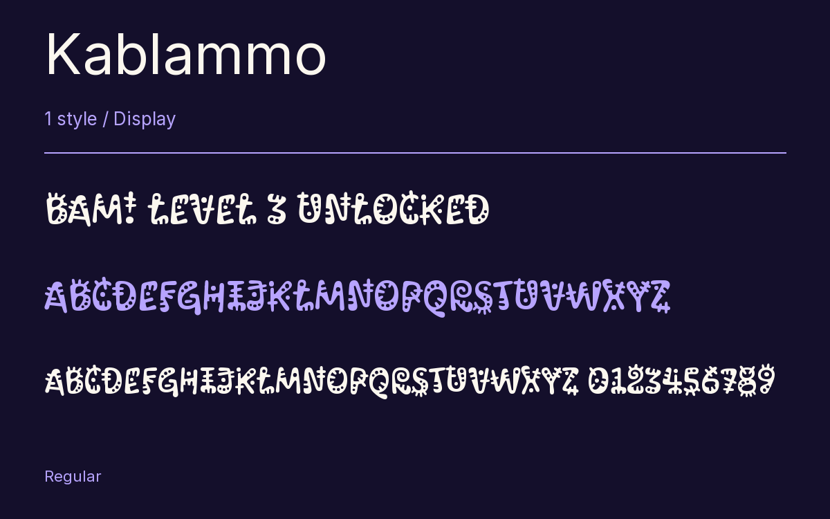 Kablammo type specimen with letters and figures