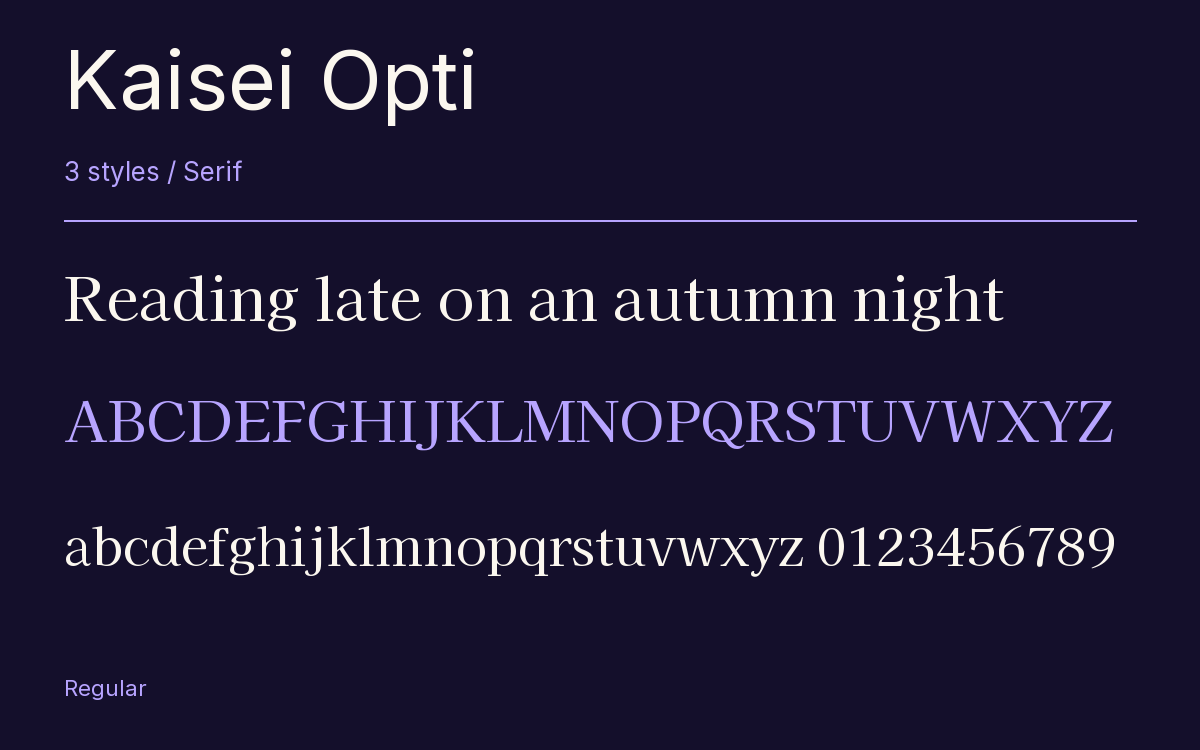 Kaisei Opti type specimen with letters and figures