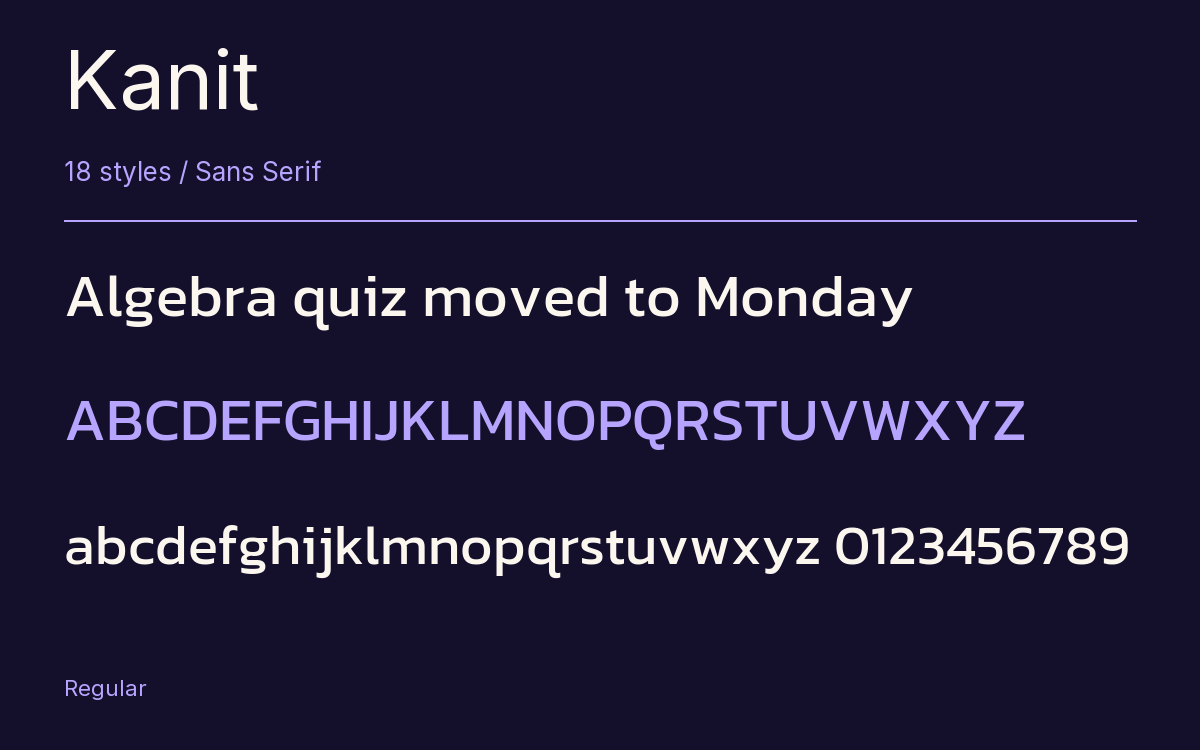 Kanit type specimen with letters and figures