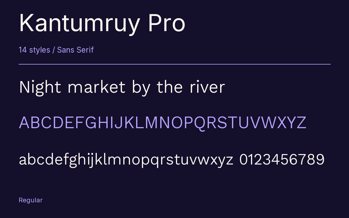 Kantumruy Pro type specimen with letters and figures