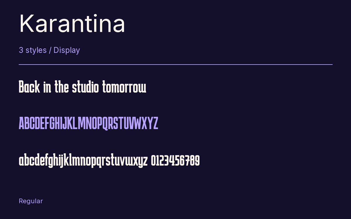 Karantina type specimen with letters and figures