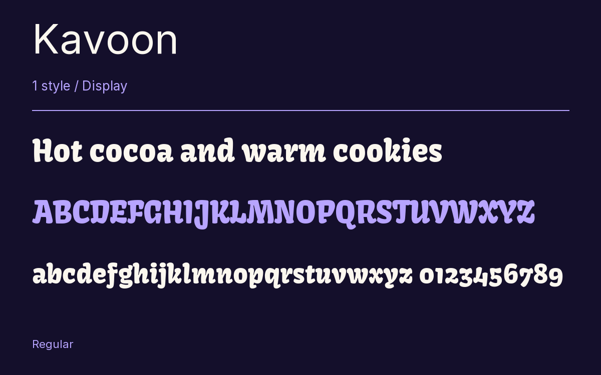 Kavoon type specimen with letters and figures