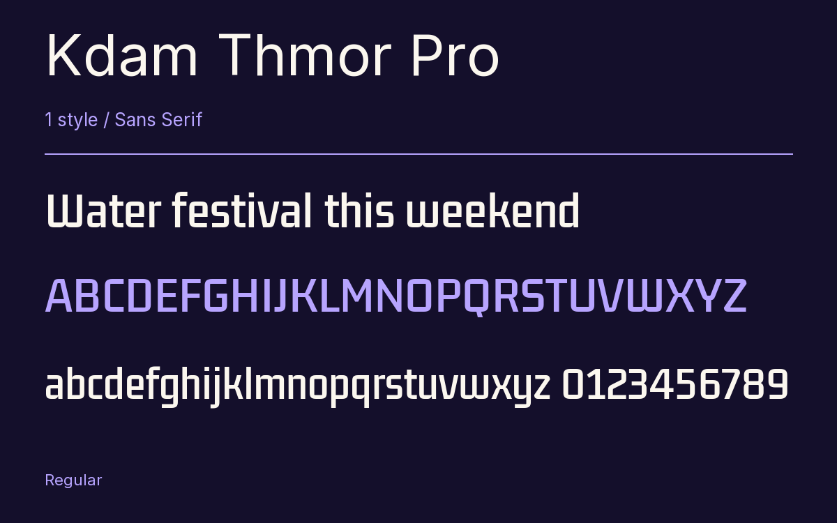 Kdam Thmor Pro type specimen with letters and figures