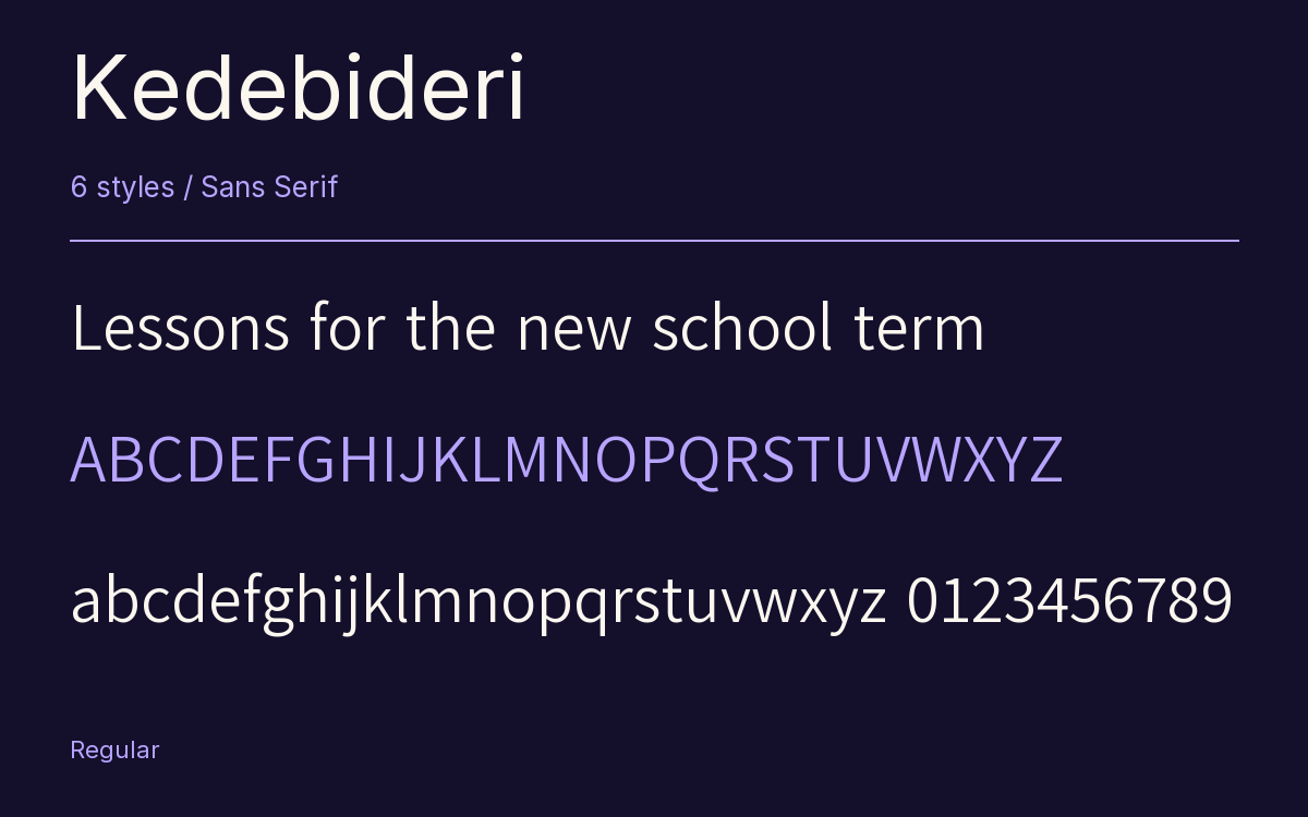 Kedebideri type specimen with letters and figures