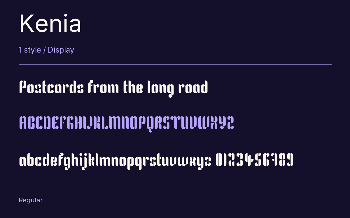 Kenia type specimen with letters and figures