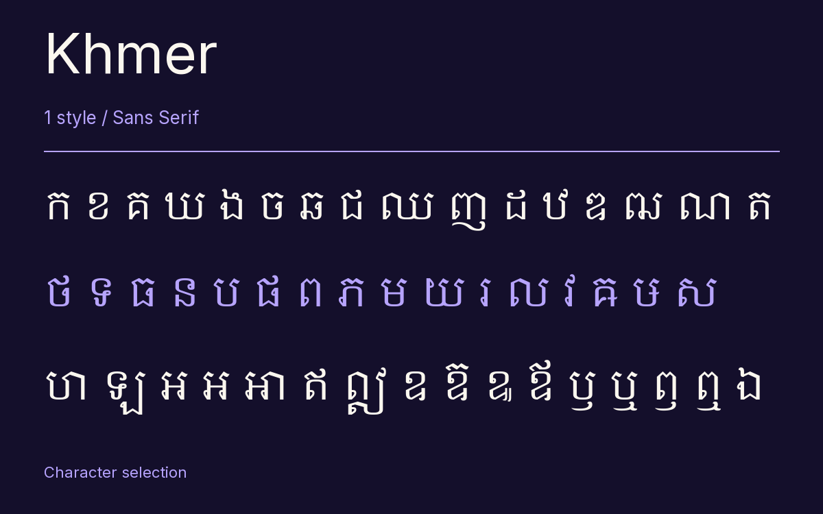 Khmer type specimen with letters and figures