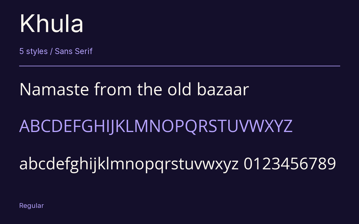 Khula type specimen with letters and figures