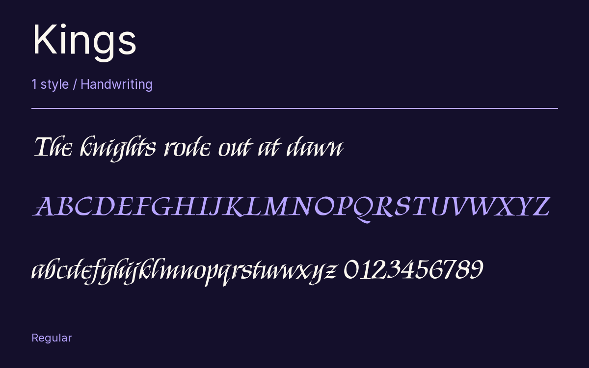 Kings type specimen with letters and figures
