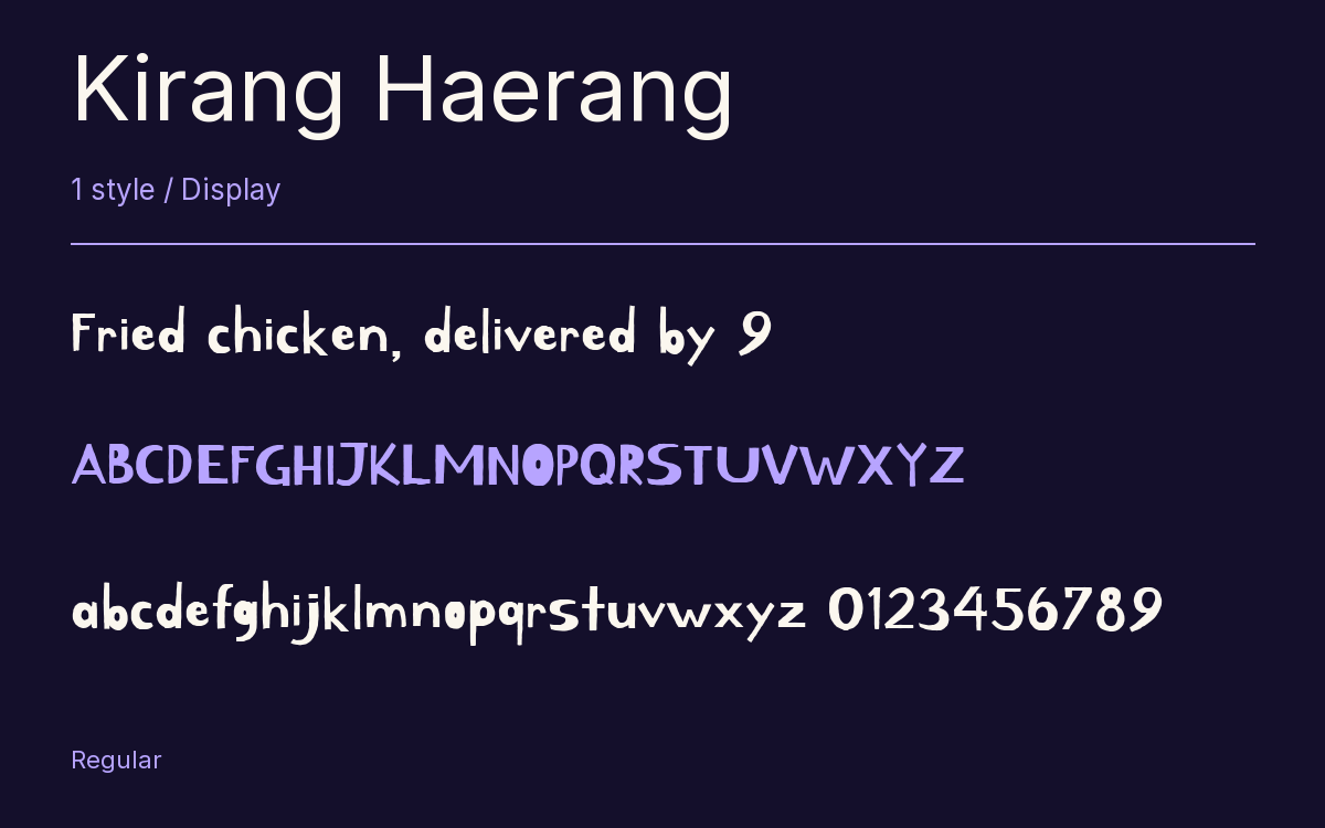 Kirang Haerang type specimen with letters and figures