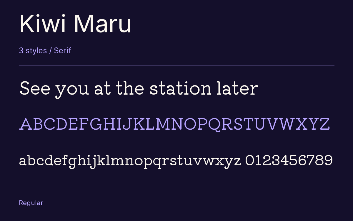 Kiwi Maru type specimen with letters and figures