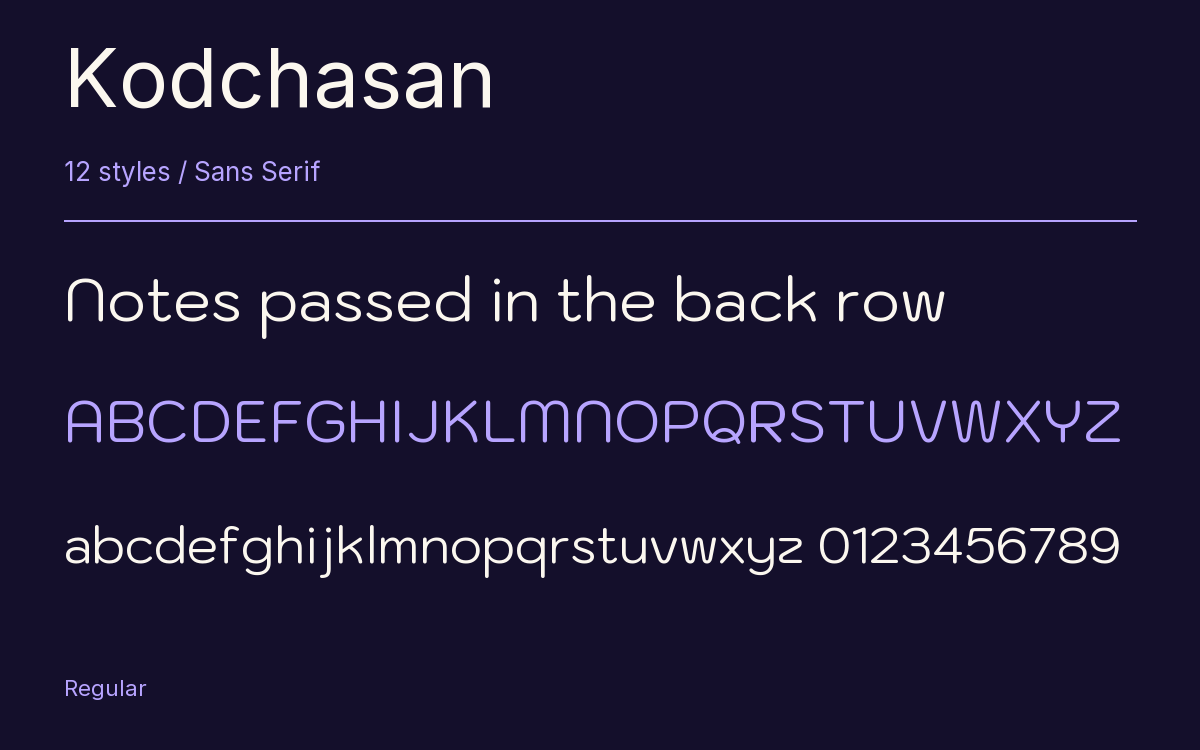 Kodchasan type specimen with letters and figures