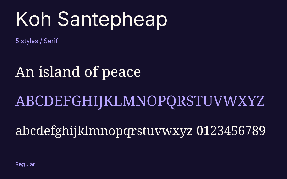 Koh Santepheap type specimen with letters and figures