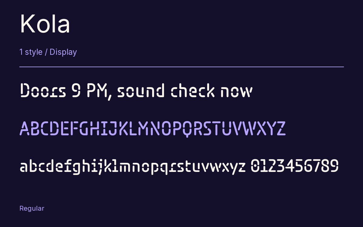Kola type specimen with letters and figures