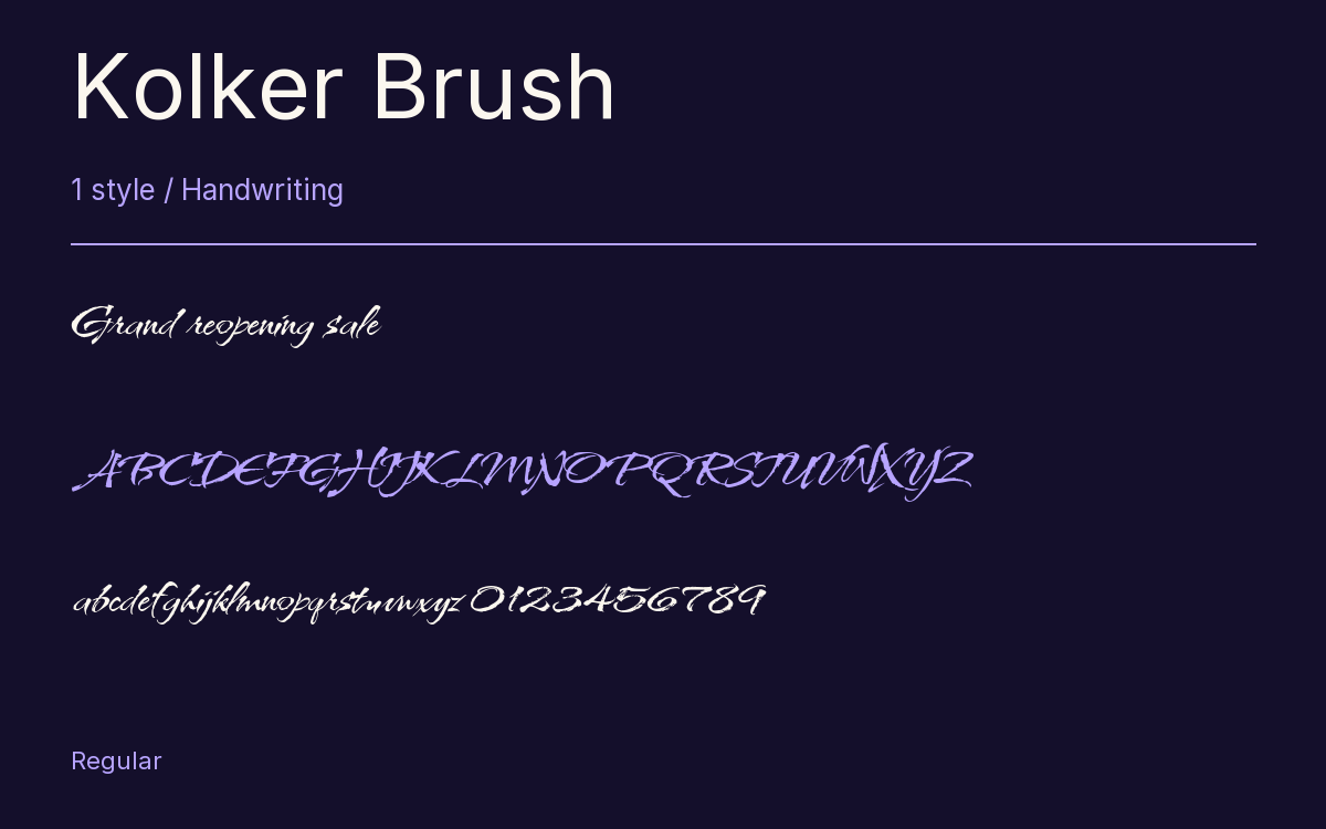 Kolker Brush type specimen with letters and figures