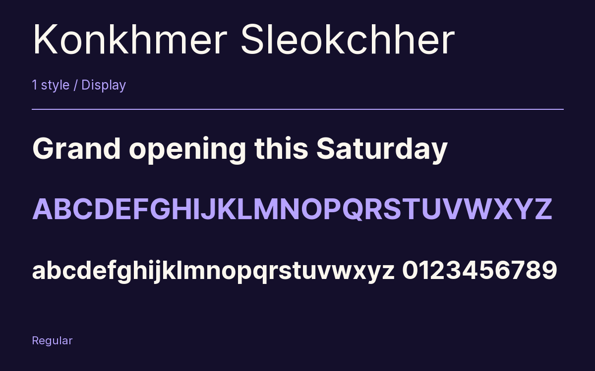 Konkhmer Sleokchher type specimen with letters and figures