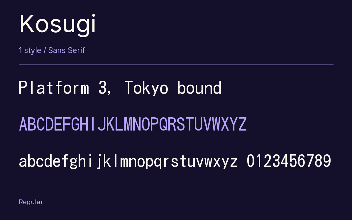 Kosugi type specimen with letters and figures
