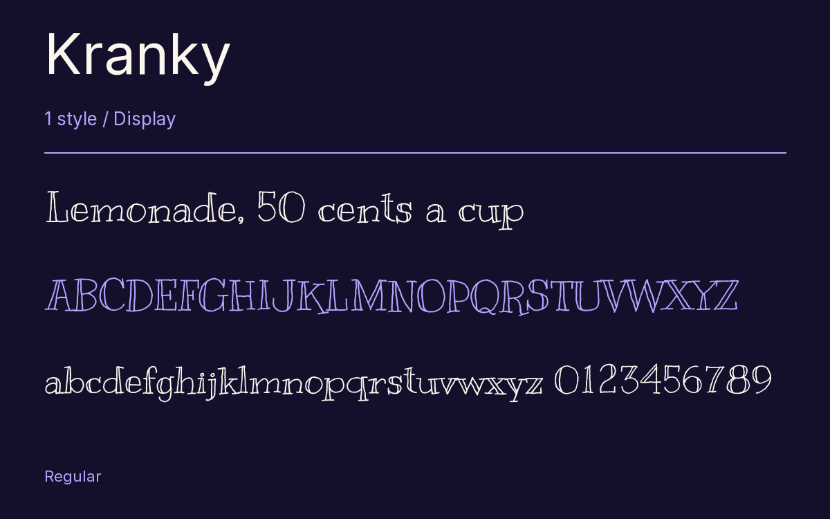 Kranky type specimen with letters and figures