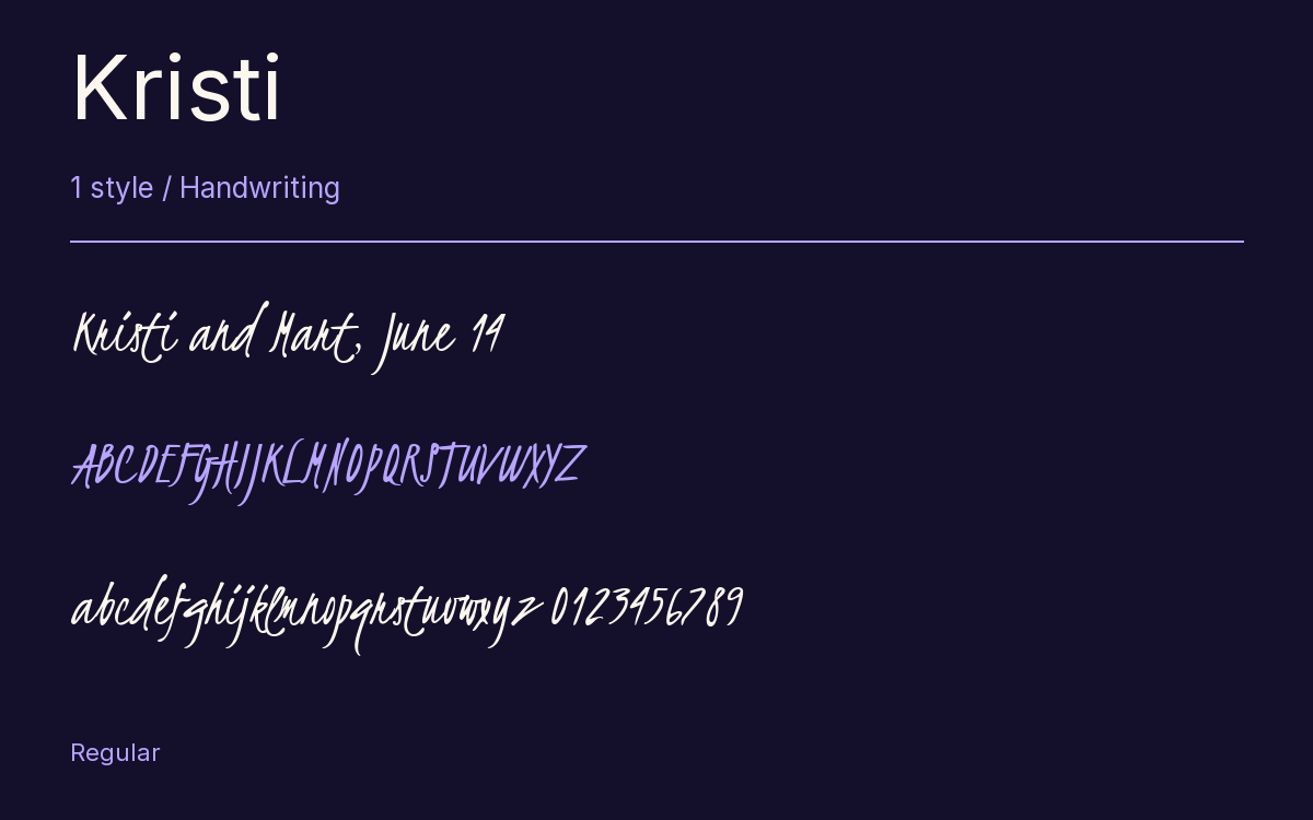 Kristi type specimen with letters and figures
