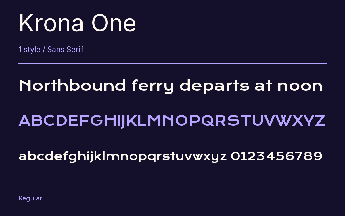Krona One type specimen with letters and figures