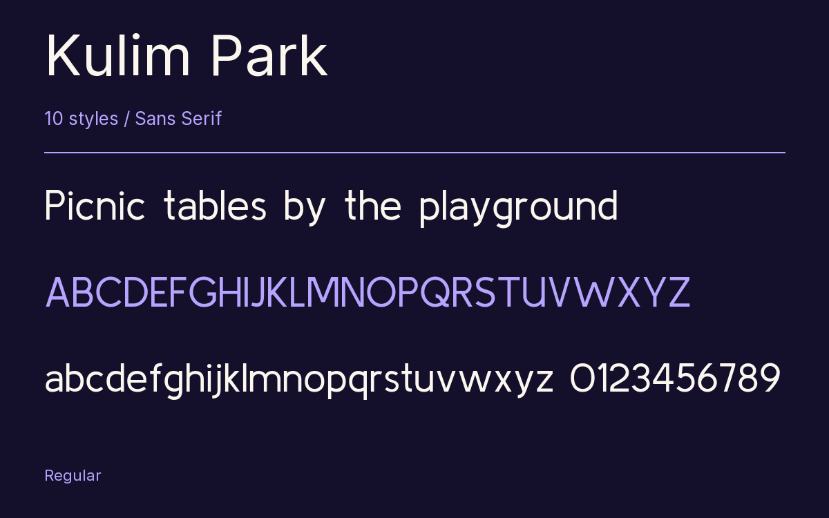 Kulim Park type specimen with letters and figures