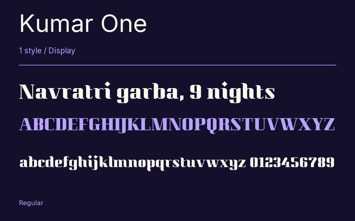 Kumar One type specimen with letters and figures