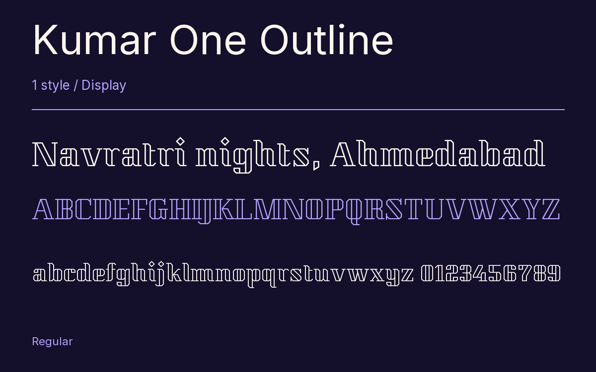 Kumar One Outline type specimen with letters and figures