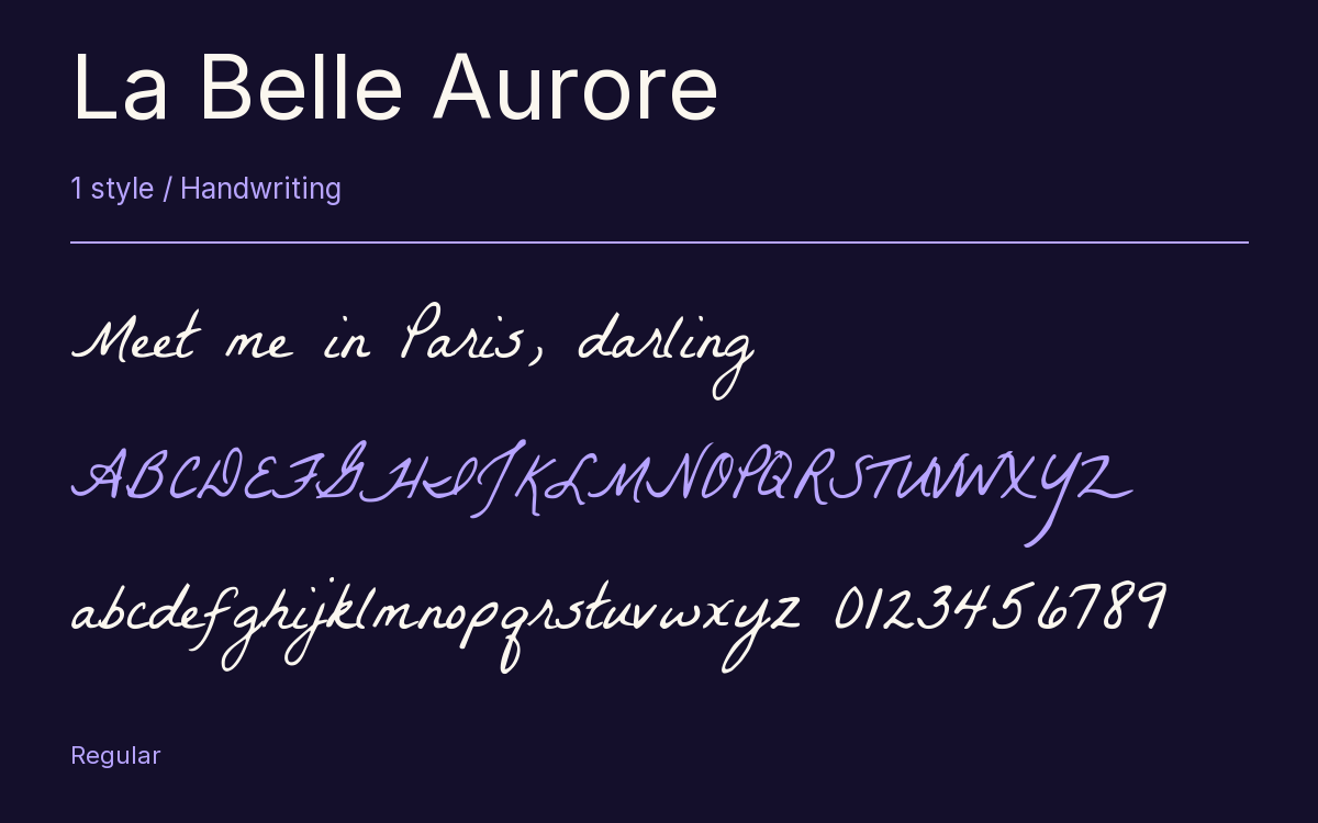 La Belle Aurore type specimen with letters and figures