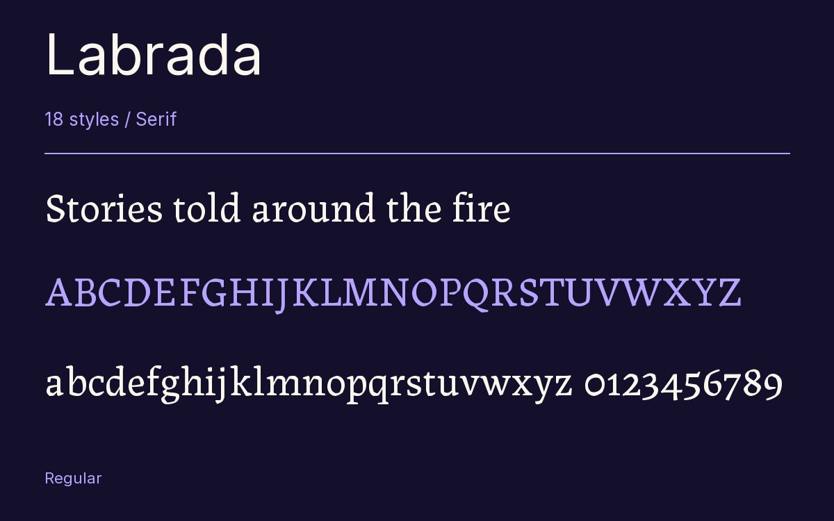 Labrada type specimen with letters and figures