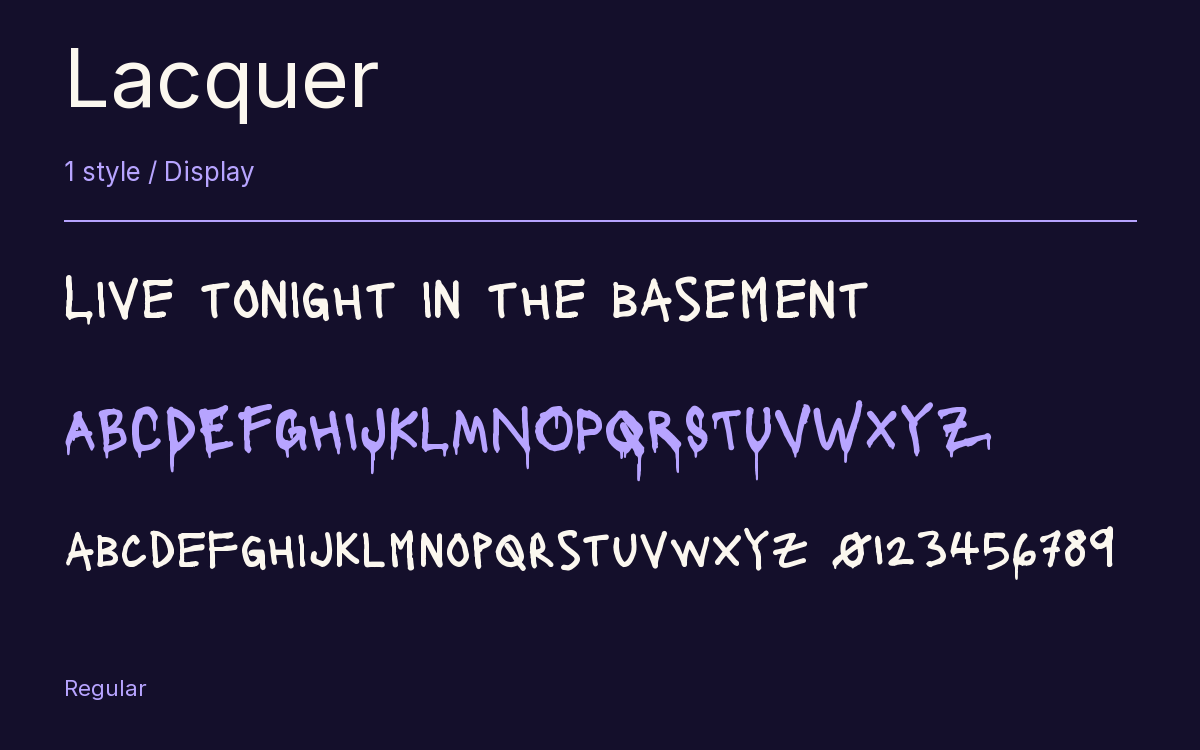 Lacquer type specimen with letters and figures