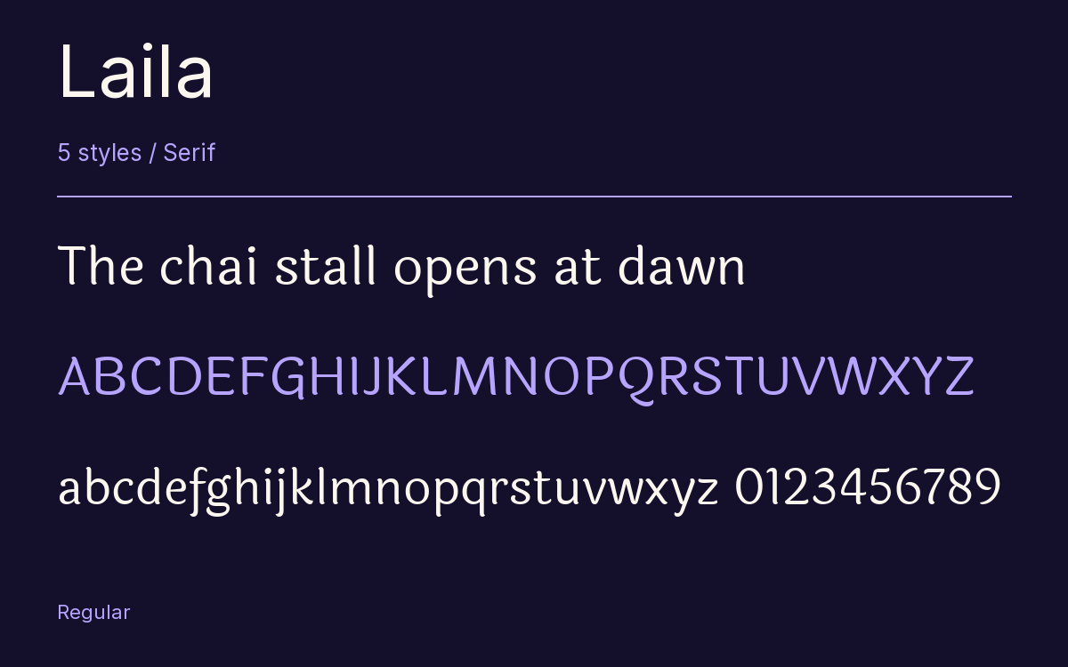 Laila type specimen with letters and figures