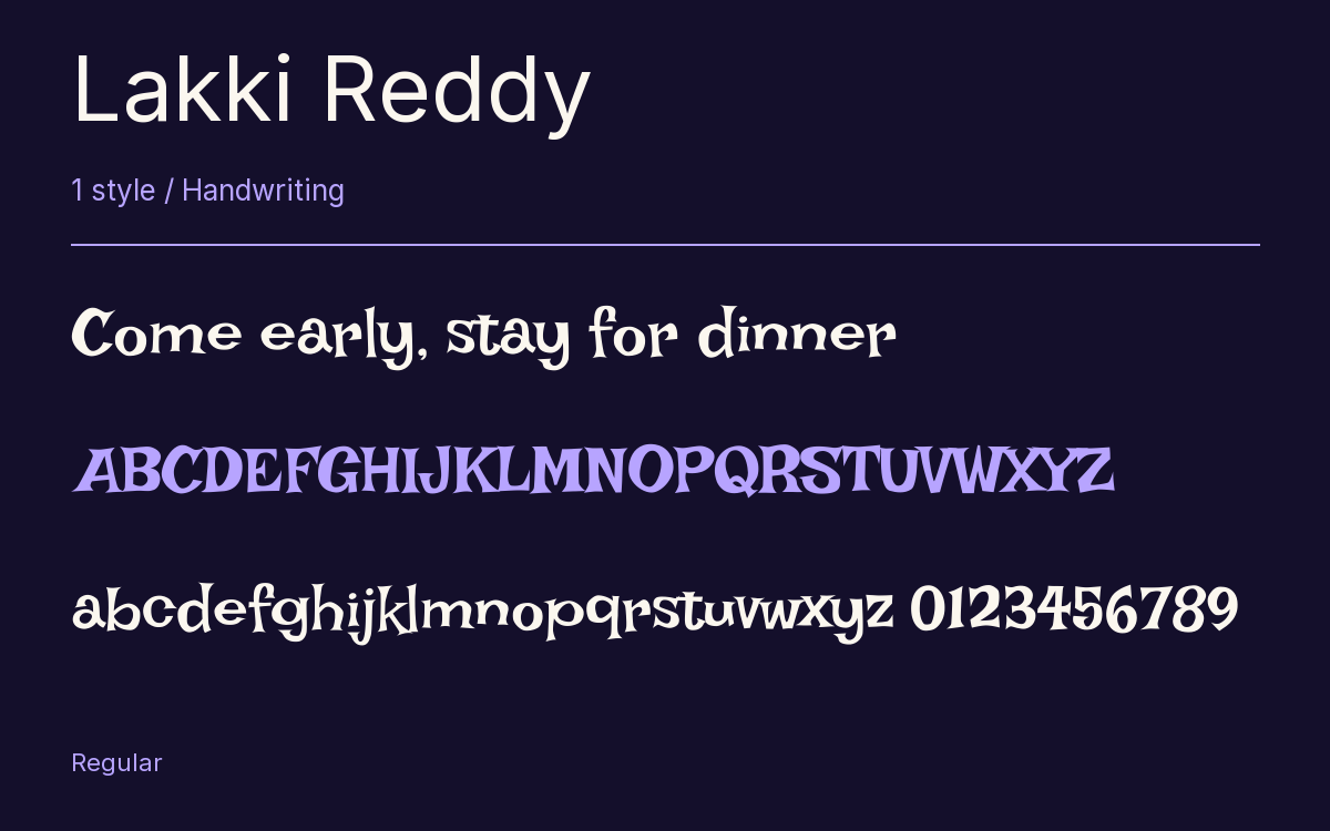 Lakki Reddy type specimen with letters and figures