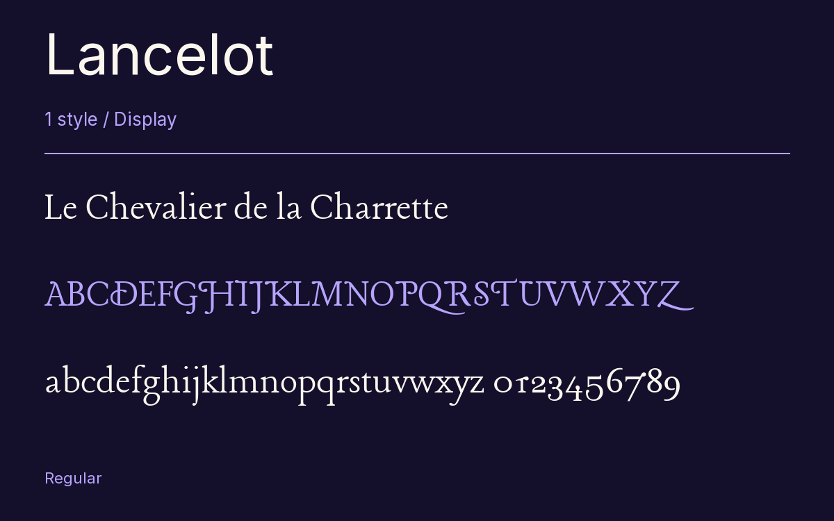 Lancelot type specimen with letters and figures