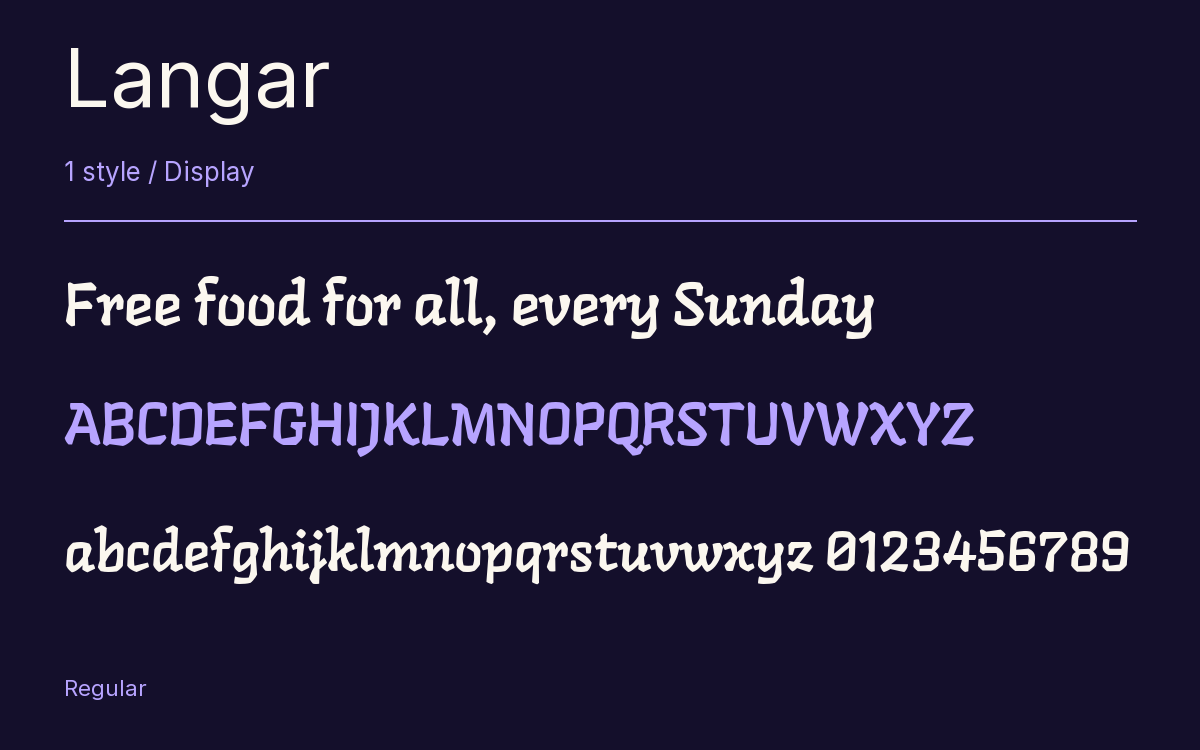 Langar type specimen with letters and figures