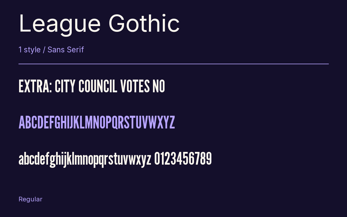 League Gothic type specimen with letters and figures