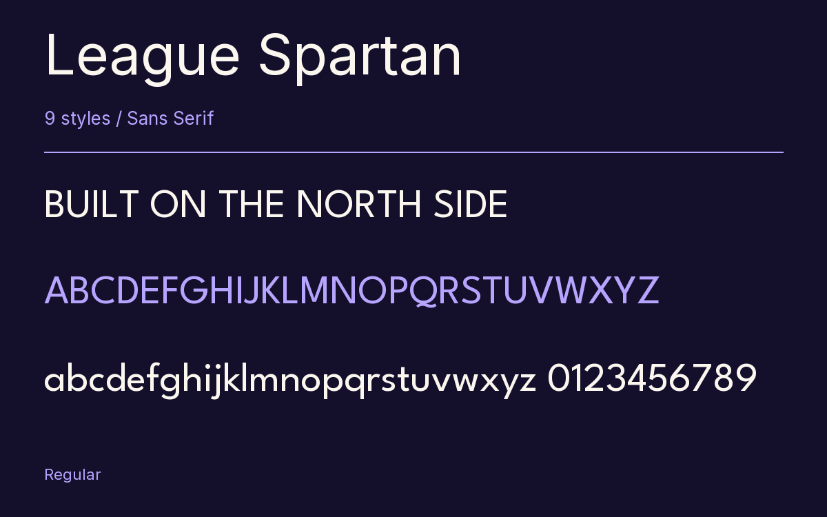 League Spartan type specimen with letters and figures