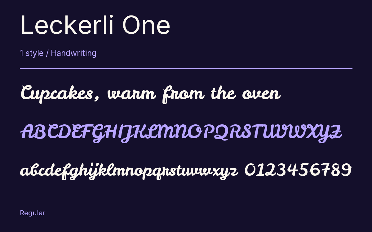 Leckerli One type specimen with letters and figures