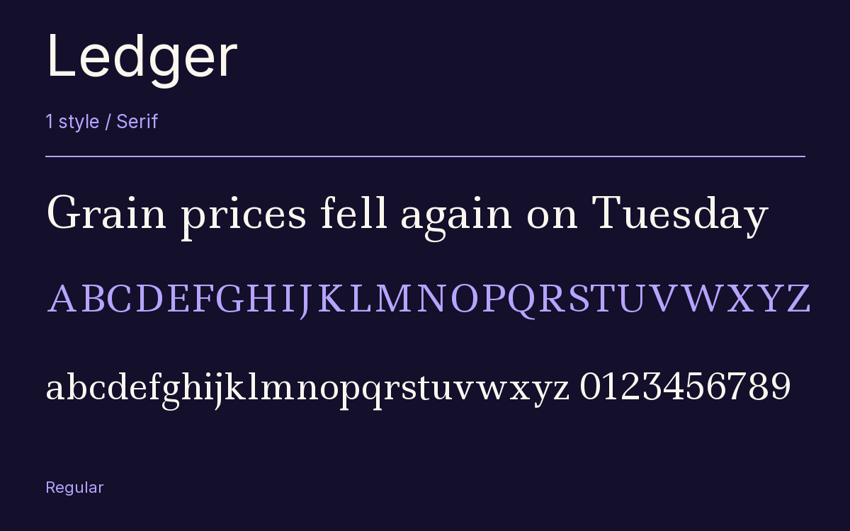 Ledger type specimen with letters and figures