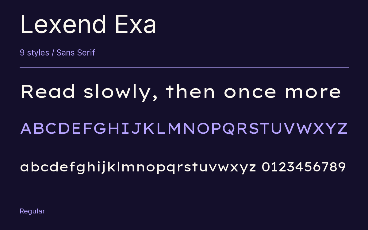 Lexend Exa type specimen with letters and figures