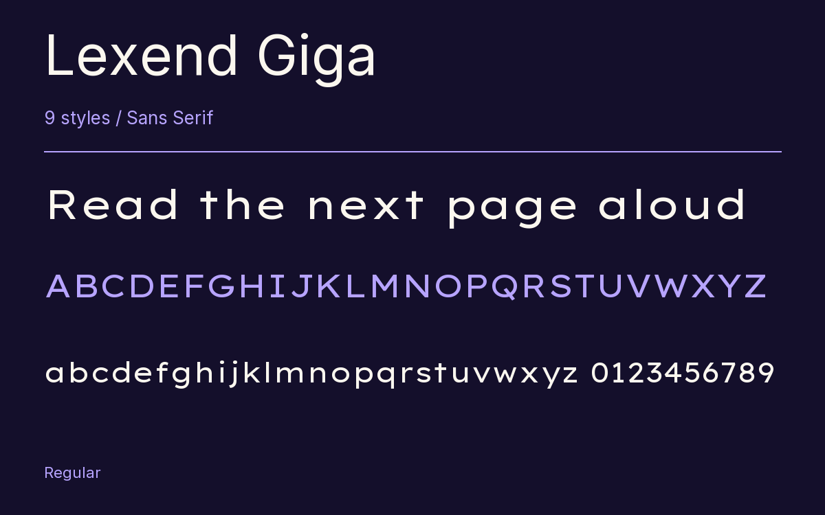 Lexend Giga type specimen with letters and figures