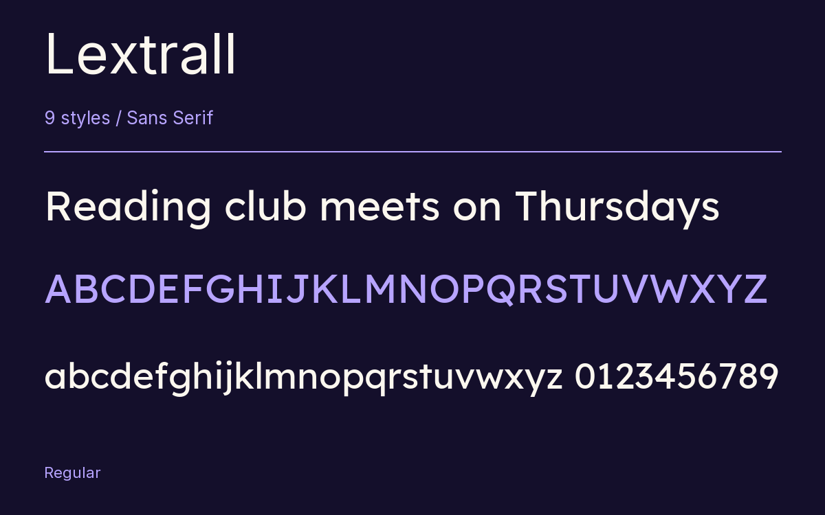 Lextrall type specimen with letters and figures