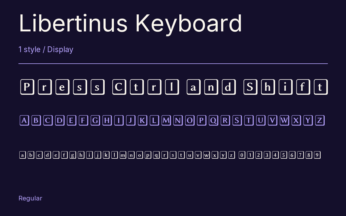 Libertinus Keyboard type specimen with letters and figures